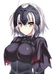  breasts fate/grand_order fate_(series) jeanne_d'arc_(alter)_(fate) jeanne_d'arc_(fate)_(all) looking_at_viewer medium_breasts ryokushiki_(midori-ya) short_hair simple_background solo white_background white_hair yellow_eyes 