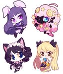  animal_ears blonde_hair blue_eyes bunny_ears cat_ears chibi chuchu_(show_by_rock!!) cyan_(show_by_rock!!) dog_tail drill_hair glasses gothic_lolita horns lolita_fashion long_hair moa_(show_by_rock!!) multiple_girls pink_hair purple_eyes purple_hair retoree sebychu sheep_ears sheep_horns show_by_rock!! tail twintails very_long_hair 