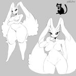 1:1 anthro biped black_body breasts domestic_cat featureless_breasts felid feline felis female feral fur generation_4_pokemon hi_res looking_at_viewer lopunny mammal monochrome nintendo pokemon pokemon_(species) quadruped rottenarmor solo