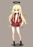  :o black_legwear blonde_hair blue_eyes blush breasts dark_halo full_body gabriel_dropout halo hands_in_pockets jacket katahira_masashi long_hair long_sleeves looking_at_viewer naked_track_jacket navel no_shoes open_mouth simple_background small_breasts solo sparkle standing tenma_gabriel_white track_jacket very_long_hair 