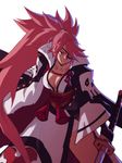  amputee baiken breasts cleavage eyepatch facial_tattoo guilty_gear guilty_gear_xrd highres large_breasts liyart looking_at_viewer pink_hair solo sword tattoo weapon 