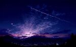  city_lights cloud commentary_request contrail highres mountainous_horizon no_humans original orval scenery shooting_star sky star_(sky) starry_sky sunset 