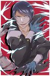  blue_eyes blue_hair electricity fox_tail gloves high_collar kitagawa_yuusuke kusaka_sakichi male_focus persona persona_5 solo tail 