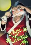 anthro belly blue_hair blush brown_body brown_fur christmas christmas_clothing christmas_headwear clothing fur gift_bag gouryou hair hat headgear headwear hi_res holidays kt0414143919 lifewonders male overweight santa_hat smile solo tokyo_afterschool_summoners tusks