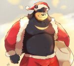 2023 absurd_res anthro bear belly black_body black_nose bottomwear bulge christmas christmas_clothing christmas_headwear clothing ginnosuke hat headgear headwear hi_res holidays kemono male mammal one_eye_closed overweight overweight_male pants santa_claus santa_hat solo wink