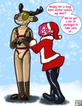 2_fingers ambiguous_gender anthro bulge christmas clothing costume deer duo elf english_text fingers harness hi_res holidays humanoid hypnosis immelmann latex male mammal mind_control new_world_deer reindeer santa_costume suit text