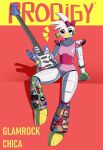 2023 absurd_res accessory animatronic anthro avian beak biped bird bow_ribbon chicken cover digital_media_(artwork) electric_guitar english_text female five_nights_at_freddy&#039;s five_nights_at_freddy&#039;s:_security_breach galliform gallus_(genus) glamrock_chica_(fnaf) guitar hair_accessory hair_bow hair_ribbon hi_res machine magazine_cover miscuitsxd musical_instrument phasianid plucked_string_instrument ribbons robot scottgames sitting solo steel_wool_studios sticker string_instrument text white_body