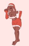 anthro armwear black_sclera breasts christmas christmas_clothing christmas_headwear clothing diamond_(fours) elbow_gloves female fours_(artist) freckles gloves handwear hat headgear headwear hi_res holidays lagomorph leporid mammal monochrome nipple_slip rabbit red_eyes santa_hat solo tube_dress