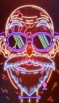  1boy bald beard dragon_ball dragon_ball_(classic) facial_hair highres kanchiyo looking_at_viewer male_focus muten_roushi neon_lights old old_man open_mouth solo sunglasses 