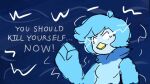 anthro avian beak bird blue_hair capin_squidles english_text female fist hair lightining martlet_(undertale_yellow) meme neck_tuft solo text tuft undertale undertale_(series) undertale_yellow