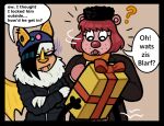 2023 anthro bat bear black_hair blarf022 blarf_(blarf022) brown_body brown_fur brown_hair christmas clothing coat comic dialogue english_text female fur gift gift_box group hair holidays honduran_white_bat humanoid imp leaf-nosed_bat male mammal microbat scarf sherry_bear_(blarf022) text topwear trio vranda_von_bat_(blarf022) white_body white_fur yangochiropteran