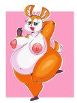 absurd_res aggretsuko antelope anthro belly big_breasts bovid breasts chubby_female digital_drawing_(artwork) digital_media_(artwork) female fur gazelle hi_res horn mammal nipples on_one_leg orange_body orange_fur overweight sanrio sexy_eyes simple_background smile solo sparkling_eyes standing thick_thighs thomson&#039;s_gazelle true_antelope tsunoda_(aggretsuko) weirdocat