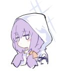  1girl :o atsuko_(blue_archive) blue_archive blush_stickers braid closed_mouth cropped_torso expressionless hood hooded_jacket jacket low_twin_braids meng_yin purple_hair simple_background solo twin_braids white_background white_jacket 