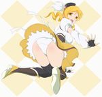  :o argyle argyle_background ass black_legwear blonde_hair breasts brown_eyes drill_hair fingerless_gloves full_body gloves hat highres large_breasts long_hair magical_girl mahou_shoujo_madoka_magica meea open_mouth panties pinstripe_legwear solo thighhighs thighs tomoe_mami twin_drills underwear upskirt white_panties 