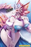 anthro big_breasts blush breasts capcom clothed clothing female fingers fur hi_res leviathan_(mh) looking_at_viewer mizutsune mleonheart monster_hunter simple_background solo white_body