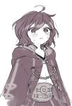  ahoge black_eyes black_hair crying crying_with_eyes_open eyes_of_grima fire_emblem fire_emblem_awakening greyscale hood hood_down hooded_coat moch_ka_game monochrome morgan_(female)_(fire_emblem) morgan_(fire_emblem) sad tears 