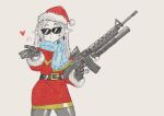  assault_rifle belt blowing_kiss earrings elf frieren fur_trim gloves grenade_launcher gun hat heart highres jewelry long_hair m16 m16a4 m203 pointy_ears rifle santa_costume santa_hat scarf scope sebinks signature simple_background sketch sousou_no_frieren sunglasses underbarrel_grenade_launcher weapon white_background 