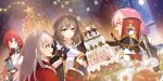  1other 4girls alcohol archery_shooting_glove black_coat black_gloves blue_eyes blue_jacket breasts cake champagne christmas_tree clara_(honkai:_star_rail) cleavage closed_eyes closed_mouth coat dutch_angle english_commentary food gloves grey_hair highres himeko_(honkai:_star_rail) honkai:_star_rail honkai_(series) icing jacket large_breasts long_sleeves march_7th_(honkai:_star_rail) medium_hair mole mole_on_breast multiple_girls open_mouth partially_fingerless_gloves pastry_bag pink_eyes pink_hair pom-pom_(honkai:_star_rail) red_coat red_eyes red_hair rizu033 shirt signature single_glove smile stelle_(honkai:_star_rail) sweatdrop trailblazer_(honkai:_star_rail) two-tone_eyes upper_body white_shirt window yellow_eyes 