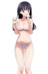  1girl alternate_costume bikini black_hair boku_no_kokoro_no_yabai_yatsu breasts brown_eyes food highres holding holding_food holding_ice_cream ice_cream komatsu_(sakanae) large_breasts long_hair navel simple_background solo standing swimsuit white_background yamada_anna 