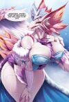 anthro big_breasts breasts capcom clothed clothing dialogue english_text female fingers fur hi_res leviathan_(mh) looking_at_viewer mizutsune mleonheart monster_hunter simple_background smile solo text white_body