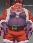 2023 anthro arm_hair barazoku beard belly belt big_muscles body_hair bottomwear bovid braided_beard caprine christmas christmas_clothing clothed clothing coat costume demigod dialogue english_text eyebrows facial_hair fur grey_background hi_res holiday_message holidays horn huge_muscles league_of_legends lhjal2 looking_at_viewer male mammal musclegut muscular muscular_anthro muscular_male nipple_piercing nipple_ring nipples open_clothing open_coat open_topwear ornn_(lol) pecs piercing ring_piercing riot_games santa_costume shorts simple_background solo standing talking_to_viewer text topwear tuft