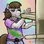  anthro anthrofied brown_hair brown_tail clothed clothing earth_pony english_text equine fan_character hair horse male mammal my_little_pony patreon pony sketch smudge_proof solo text wayward_pony 