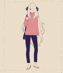  alternate_costume bag full_body hair_over_one_eye kurochiroko limited_palette long_hair looking_at_viewer pokemon pokemon_(game) pokemon_dppt shirona_(pokemon) smile solo sweater very_long_hair 