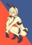  animal_ears black_gloves blonde_hair bow bowtie bunny_boy bunny_ears bunny_tail crossdressing detached_collar fake_animal_ears fake_tail full_body gloves green_eyes high_heels leg_garter male_focus memeo_(candy_house) otoko_no_ko solo squatting tail wrist_cuffs yuri!!!_on_ice yuri_plisetsky 