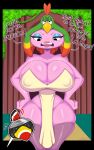 absurd_res big_breasts biped breasts cleavage clothed clothing dodo_(mario) female hand_on_hip hi_res huge_breasts humanoid legwear lips mario_bros mehdrawings nintendo nipple_outline pink_body pupils queen_valentina super_mario_rpg_legend_of_the_seven_stars thick_lips thick_thighs thigh_highs