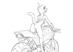  adam_wan anthro bottomless canine clothed clothing cynthia_(zaush) digitigrade dog female flat_chested floppy_ear fur greyscale grin mammal monochrome motorcycle partially_clothed pussy raised_tail simple_background solo translucent transparent_clothing vehicle white_background 