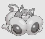 :3 absurd_res animal_humanoid areola bedroom_eyes big_breasts big_butt breasts butt cat_humanoid cat_smile felid felid_humanoid feline feline_humanoid female hair hi_res holding_breast huge_breasts huge_butt humanoid looking_at_viewer lying mammal mammal_humanoid monochrome narrowed_eyes neco-arc nipples on_front seductive simple_background solo tail tha_randomu tsukihime type-moon