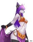  anthro armpits canine female kardie looking_at_viewer mammal smile solo standing wide_hips 