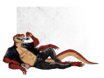 anthro bare_chest clothed clothing crius food forked_tongue fruit intricatevision licking male multi_limb muscular plant reptile scalie snake solo teasing tongue tongue_out