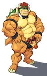  abs biceps bow_tie bowser clothed clothing humanoid_penis male mario_bros musclegut muscular nintendo nipples pecs penis piercing simple_background solo thong toomanyboners topless video_games 