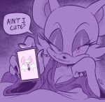 2024 anthro bat breasts cellphone cleavage clothed clothing dialogue electronics english_text eyeshadow female hi_res holding_cellphone holding_object holding_phone looking_at_viewer makeup mammal narrowed_eyes outcastcomix phone robe rouge_the_bat sega signature solo sonic_the_hedgehog_(series) speech_bubble text
