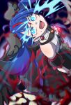  1girl artist_logo artist_name black_dress black_wings blue_eyes blue_hair brooch cure_sky dark_persona detached_sleeves dress feathered_wings gloves glowing glowing_eye grey_gloves highres hirogaru_sky!_precure jewelry long_hair looking_at_viewer magical_girl moro_precure multicolored_hair precure puffy_detached_sleeves puffy_sleeves red_hair short_dress single_wing sleeveless sleeveless_dress solo sora_harewataru streaked_hair sweatdrop twintails twitter_username wing_brooch wing_hair_ornament wings 