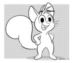 anthro arms_bent biped black_and_white buckteeth chest_tuft colorless digital_media_(artwork) dotted dotted_background eyebrow_through_hair eyebrows featureless_crotch fluffy fluffy_tail fur hair hands_on_hips happy head_tuft henry_squirrelman looking_at_viewer male mammal monochrome nude open_mouth pattern_background paws rodent sciurid shadow simple_background simple_eyes smile solo squirrel_tail squirrelman standing tail teeth tongue translucent translucent_hair tree_squirrel tuft whisker_spots whiskers white_background