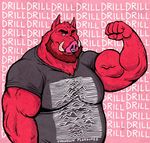  beard big_muscles boar clothing dramamine facial_hair facial_piercing flexing looking_at_viewer male mammal manly muscular one_eye_closed piercing porcine shirt solo tight_clothing wink 