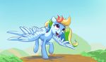  blue_feathers blue_fur day digital_media_(artwork) equine feathered_wings feathers female feral friendship_is_magic fur hair mammal multicolored_hair my_little_pony nadnerbd nude open_mouth outside pegasus rainbow_dash_(mlp) rainbow_hair smile standing teeth wings 