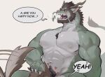 &lt;3 2024 anthro canid canine dragon duo english_text facial_hair green_body hi_res k0bit0wani male mammal muscular muscular_male nipples nude oral pecs pubes reptile scalie text