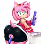  2017 amy_rose anthro big_butt blush butt clothed clothing female gloves green_eyes hair hedgehog holding_object looking_at_viewer mammal matospectoru open_mouth penetration pink_hair pussy simple_background solo sonic_(series) vaginal vaginal_penetration white_background 