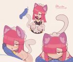  1girl animal_ears animal_hands blue_penis brawl_stars breasts cat_ears cat_girl cat_paws cat_tail collar cum fellatio hair_over_one_eye maid maid_headdress multiple_views naked_shirt non-web_source nude oral penis pink_hair pinku_pawlette_(brawl_stars) pov shirt signature simple_background supercell tail xyraabs 