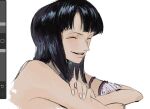  1girl armlet black_hair close-up closed_eyes linerynlasgalen medium_hair nico_robin one_piece profile simple_background smile solo white_background 