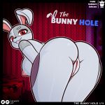 absurd_res anthro breasts butt clitoris female five_nights_at_freddy&#039;s freddy_fuckbear&#039;s_cathouse_(kevwrite) genitals gradient_background grey_body hi_res kevwrite lagomorph leporid mammal pinup pose pussy rabbit red_eyes scottgames simple_background solo vanny_(fnaf)