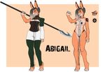  anthro breasts distracting_watermark faint female lagomorph mammal melee_weapon model_sheet nipples nude polearm pussy rabbit solo spear standing watermark weapon 