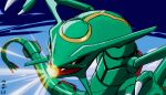  animal_focus attack black_sclera blue_background breath_powers colored_sclera commentary_request conejologia dragon eastern_dragon energy_beam flying highres laser no_humans open_mouth pokemon pokemon_(creature) rayquaza sketch sky slit_pupils solo yellow_eyes 