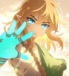 blonde_hair blue_eyes clothing elf entiqua hair humanoid humanoid_pointy_ears hylian light_body light_skin link long_hair male nintendo not_furry simple_background solo tears_of_the_kingdom the_legend_of_zelda