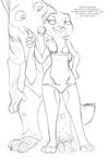  2017 akiric anthro black_and_white bra buckteeth canine clothed clothing disney duo english_text female fox hand_on_hip innuendo judy_hopps lagomorph male mammal monochrome nick_wilde open_mouth open_smile panties rabbit simple_background smile standing teeth text underwear white_background zootopia 