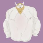 anthro asgore_dreemurr beard body_hair bovid caprine cellulite cheek_bulge crustypelican3 dewlap_(anatomy) facial_hair fur goat hi_res huge_belly male mammal moobs morbidly_obese morbidly_obese_male obese obese_male open_mouth overweight overweight_male purple_background simple_background solo undertale_(series) white_body white_fur