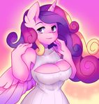  4_fingers anthro armpits breasts cleavage cleavage_cutout clothed clothing equine feathered_wings feathers female freckles friendship_is_magic horn looking_at_viewer mammal my_little_pony open_mouth princess_cadance_(mlp) purple_eyes raikissu ribbed_sweater wide_hips winged_unicorn wings 
